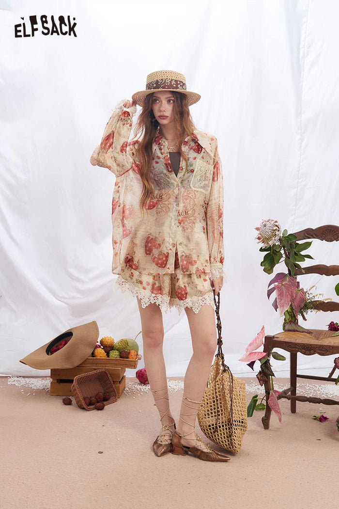 ELFSACK Strawberry Lace 2 Piece Shirt Shorts Set