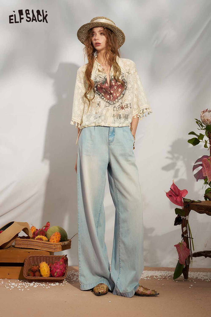 ELFSACK Strawberry Lace Tassel Gothic Cropped Blouse