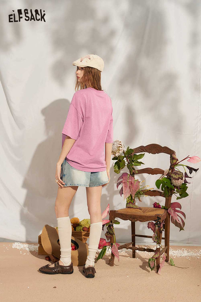 ELFSACK Strawberry Letter Wash Oversized Tee