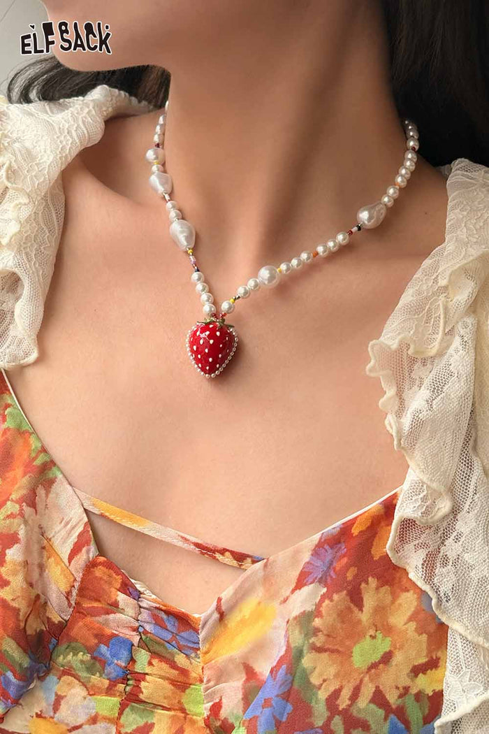 ELFSACK Strawberry Pendant Baroque Pearl Necklace