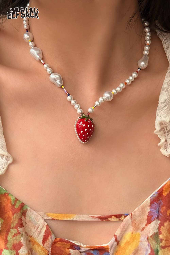 ELFSACK Strawberry Pendant Baroque Pearl Necklace