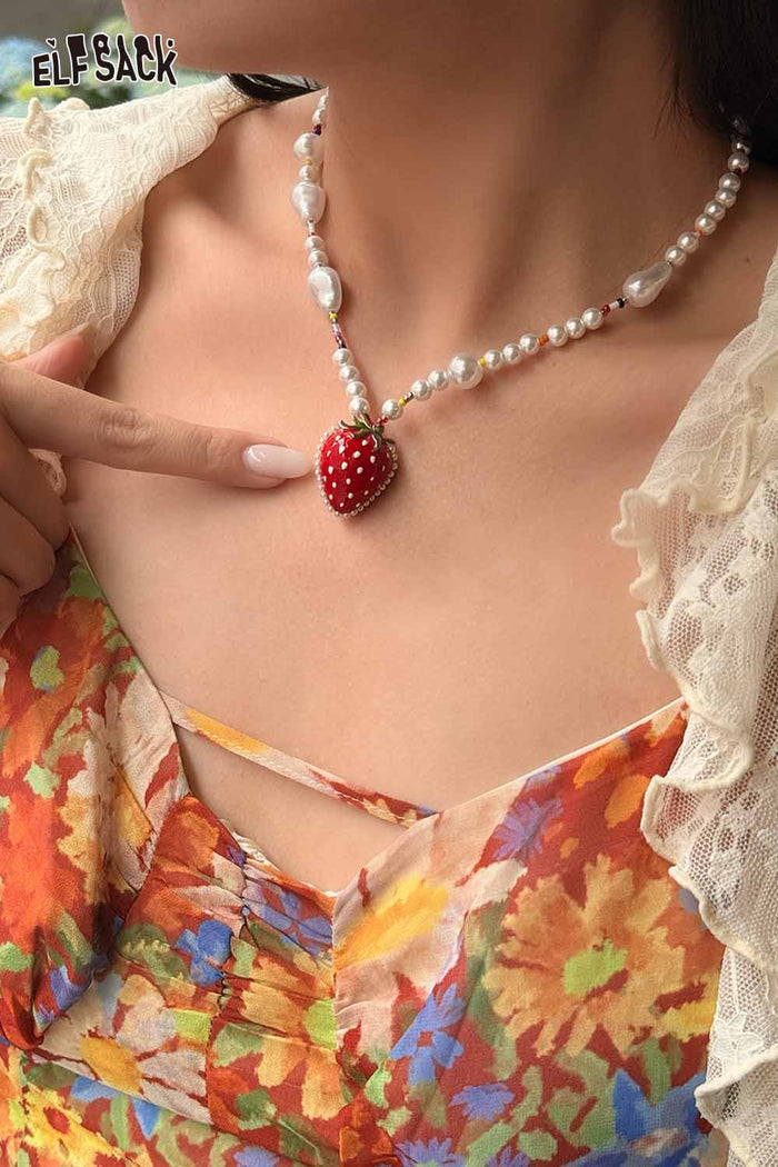 ELFSACK Strawberry Pendant Baroque Pearl Necklace