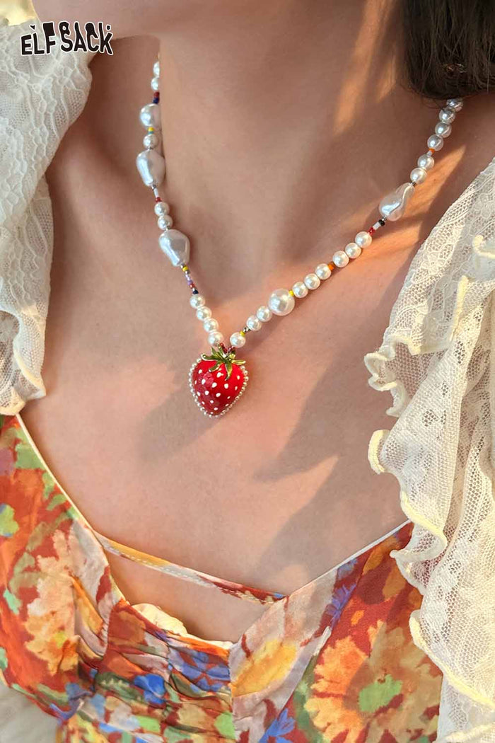 ELFSACK Strawberry Pendant Baroque Pearl Necklace