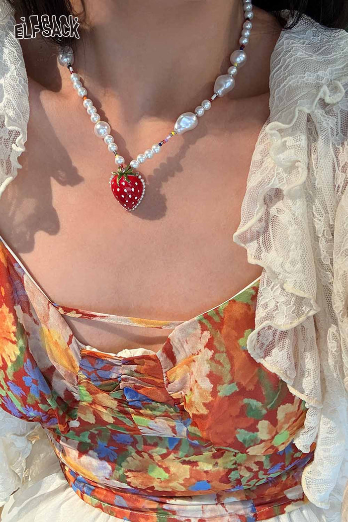 ELFSACK Strawberry Pendant Baroque Pearl Necklace