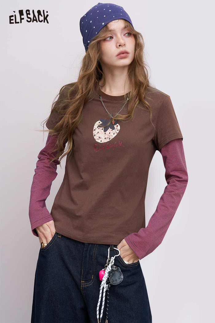 Strawberry Print Fake Two Piece Graphic Tee