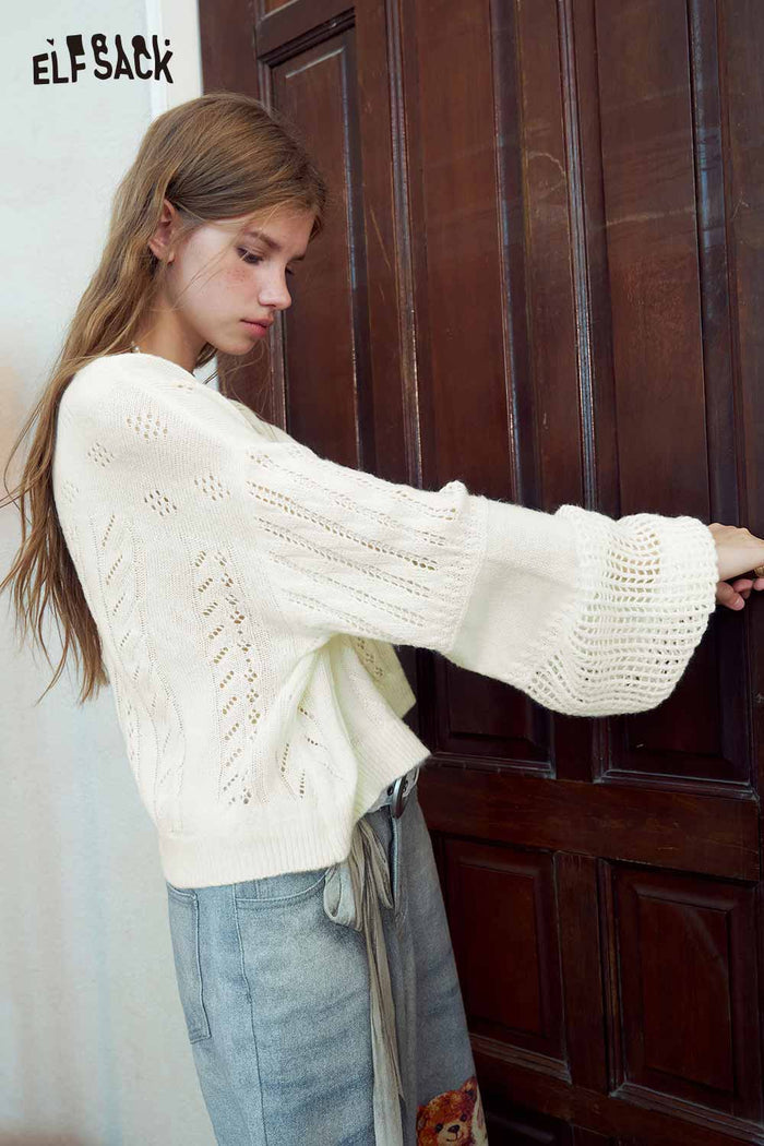 Strawberry Print Puff Sleeve Cropped Knit Top