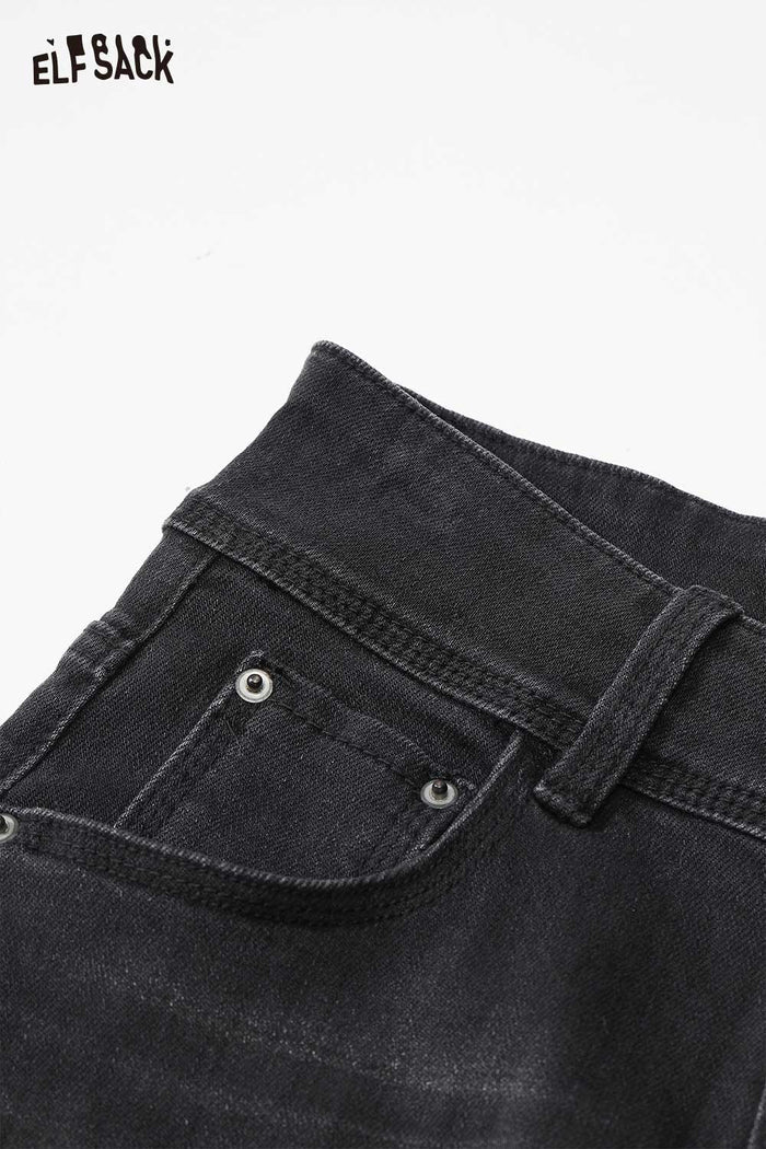 ELFSACK Stretch Denim Mid Waist Slim Fit Bootcut Jeans Classic Trousers