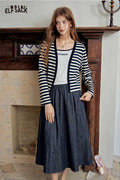 Striped Cardigan Cami Midi Skirt Set