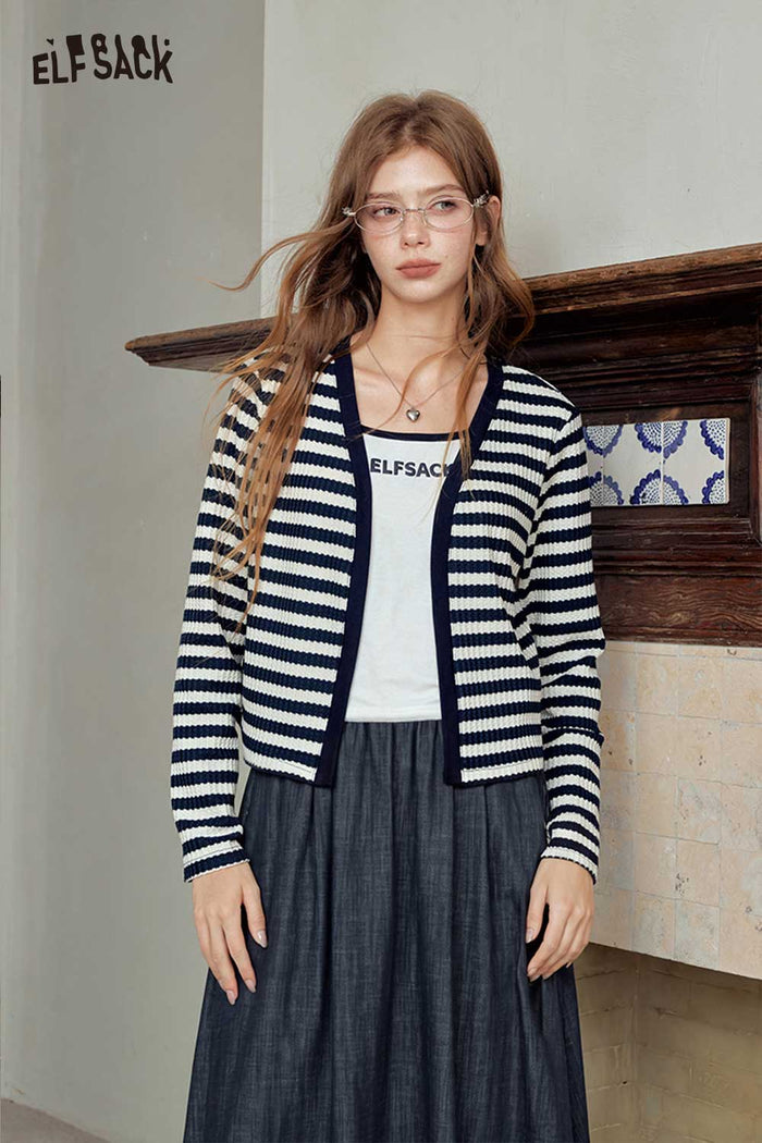 Striped Cardigan Cami Midi Skirt Set