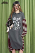 ELFSACK Striped Color Block Hooded Knit Dress