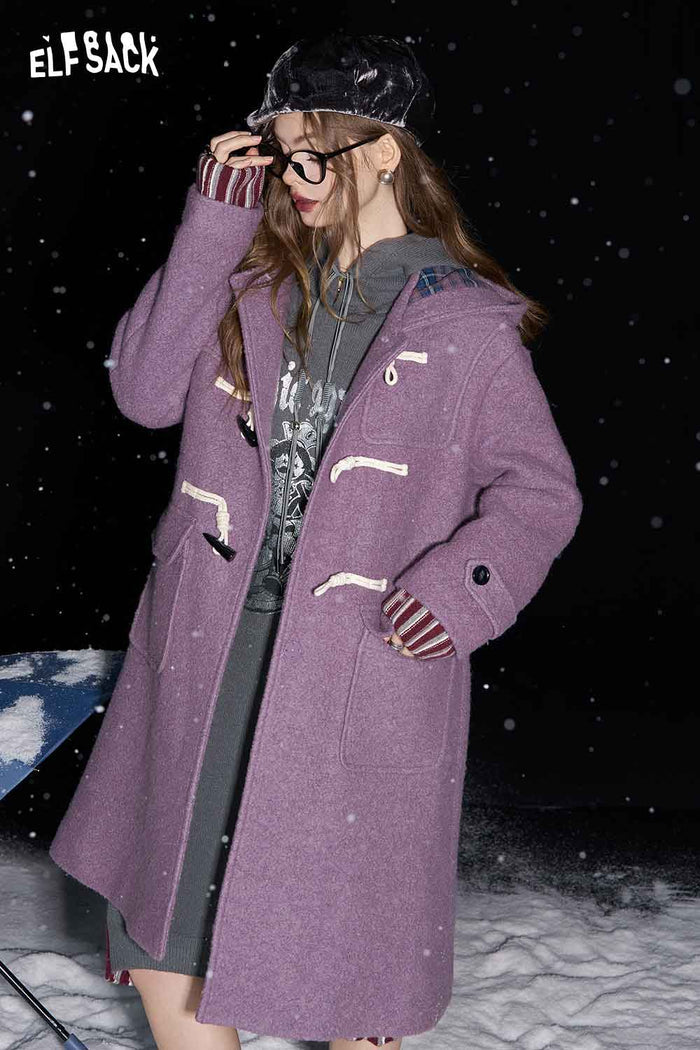 ELFSACK Striped Color Block Hooded Knit Dress
