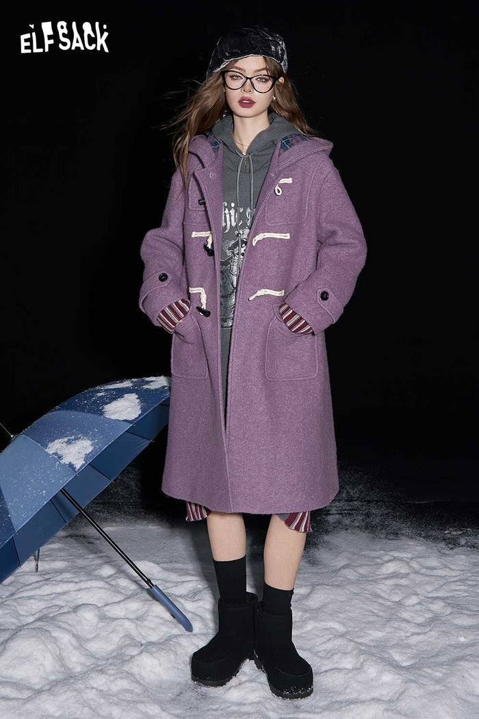 ELFSACK Striped Color Block Hooded Knit Dress