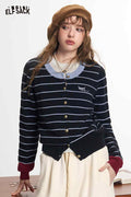 Striped Contrast Trim Long Sleeve Knit Cardigan