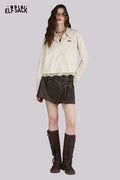 Striped Crop Lapel Collar Blouse