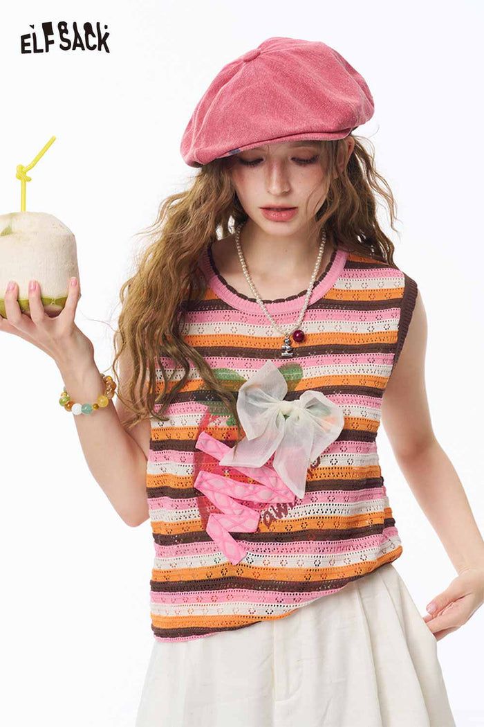 ELFSACK Striped Fruit Patch Crop Knit Tank