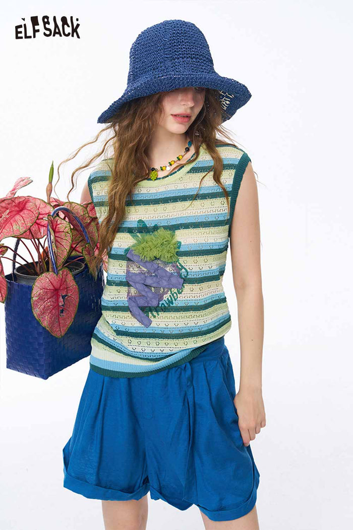 ELFSACK Striped Fruit Patch Crop Knit Tank