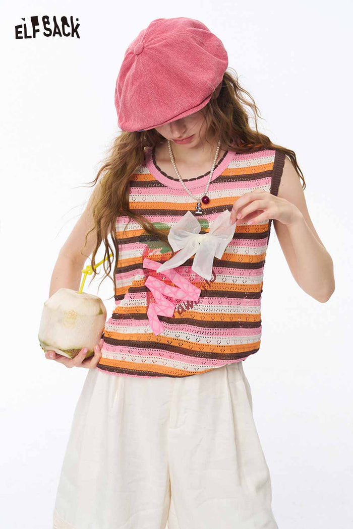 ELFSACK Striped Fruit Patch Crop Knit Tank
