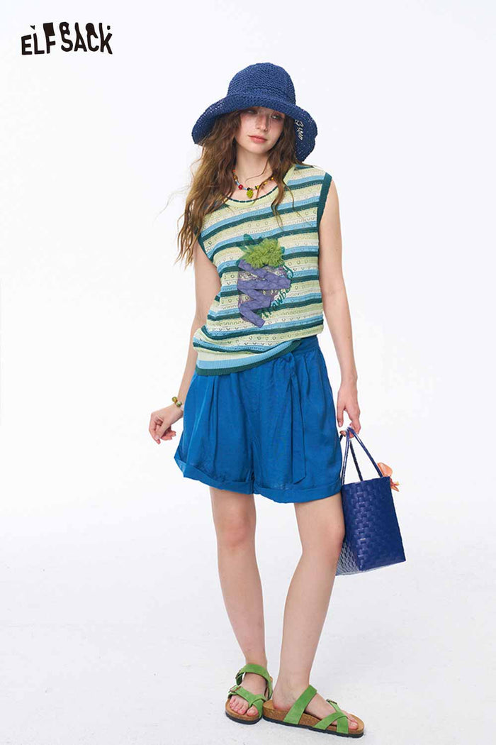 ELFSACK Striped Fruit Patch Crop Knit Tank