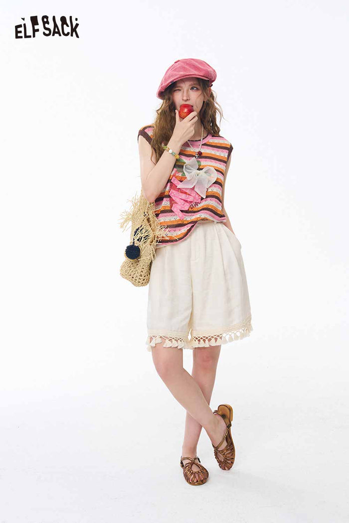 ELFSACK Striped Fruit Patch Crop Knit Tank