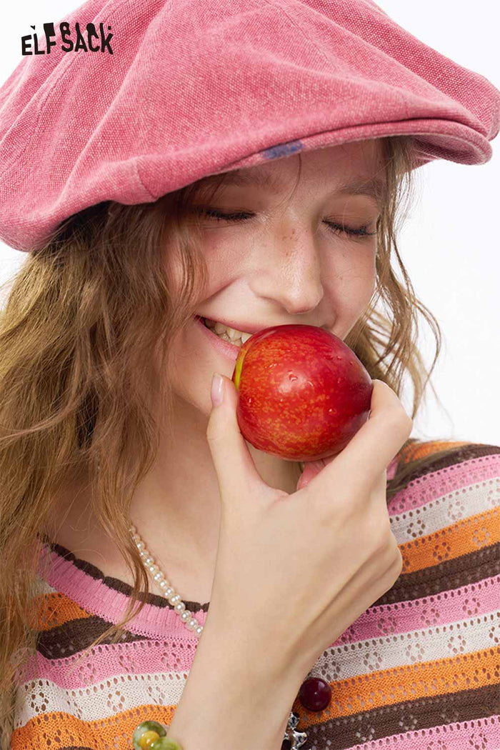 ELFSACK Striped Fruit Patch Crop Knit Tank