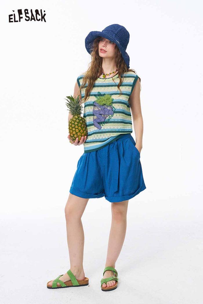 ELFSACK Striped Fruit Patch Crop Knit Tank