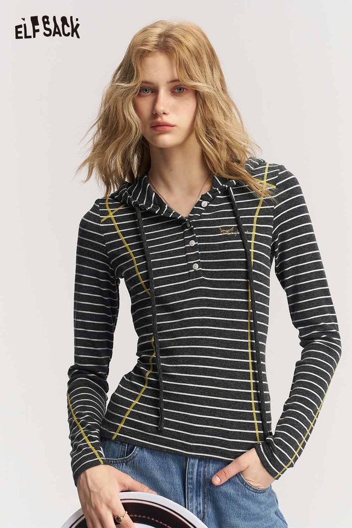 Striped Hooded Long Sleeve Tee
