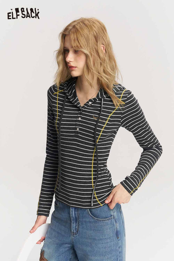 Striped Hooded Long Sleeve Tee