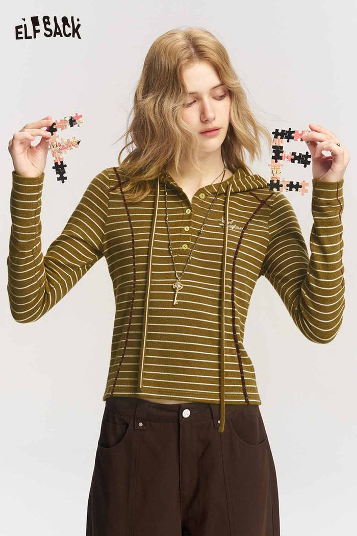 Striped Hooded Long Sleeve Tee
