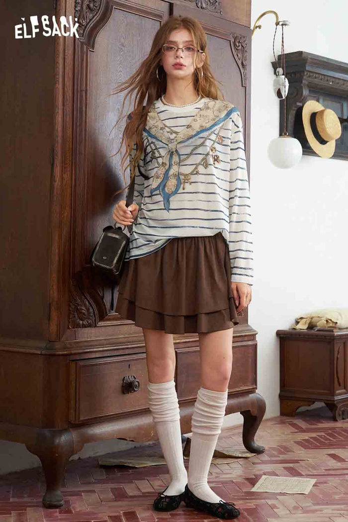 Striped Scarf Print Long Sleeve T-Shirt