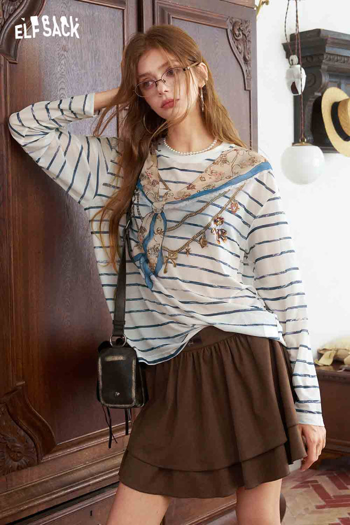 Striped Scarf Print Long Sleeve T-Shirt