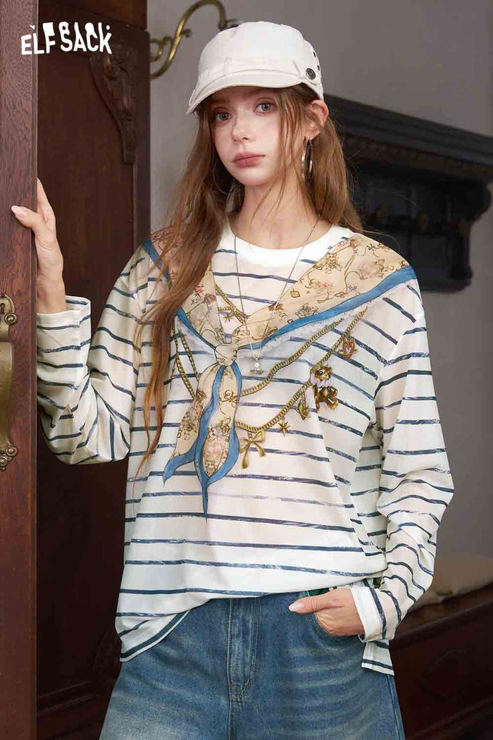 Striped Scarf Print Long Sleeve T-Shirt
