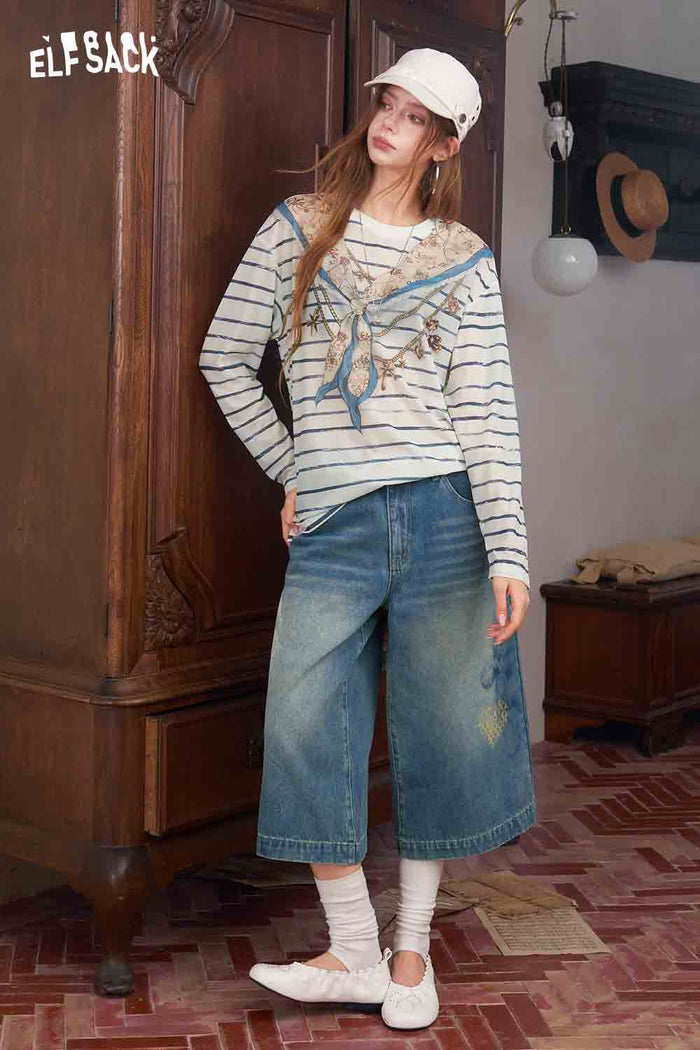 Striped Scarf Print Long Sleeve T-Shirt
