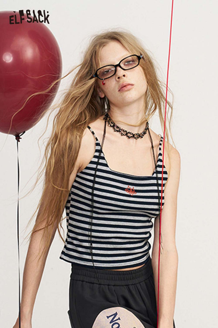 Striped Spaghetti Strap Crop Cami Top