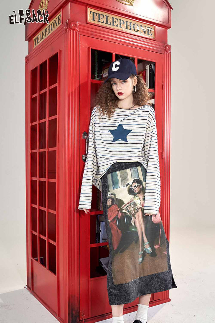 Striped Star Graphic Long Sleeve T-Shirt