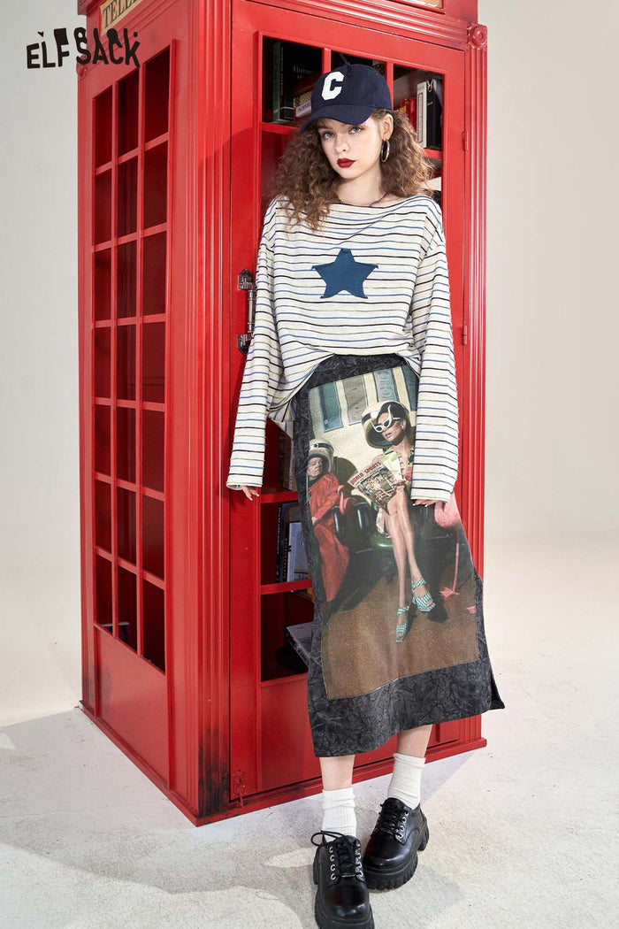 Striped Star Graphic Long Sleeve T-Shirt
