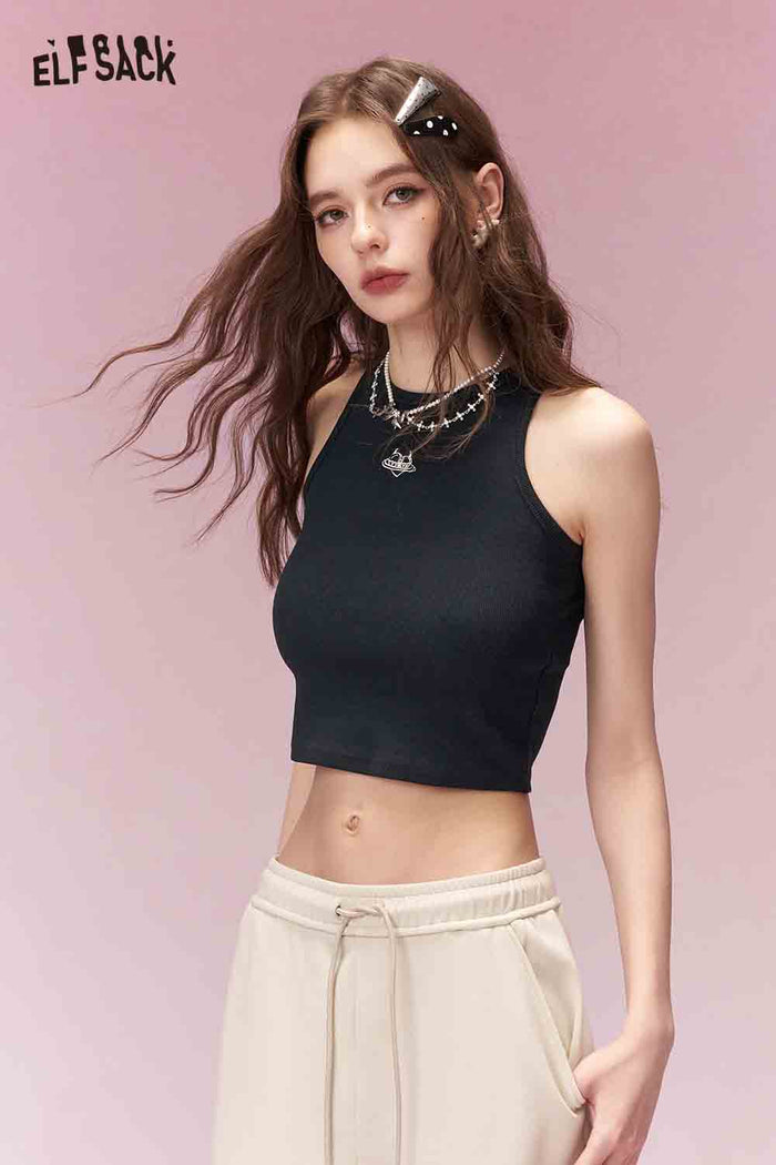 ELFSACK Sweet Cool Minimalist Logo Embroidered Fitted Tank Top
