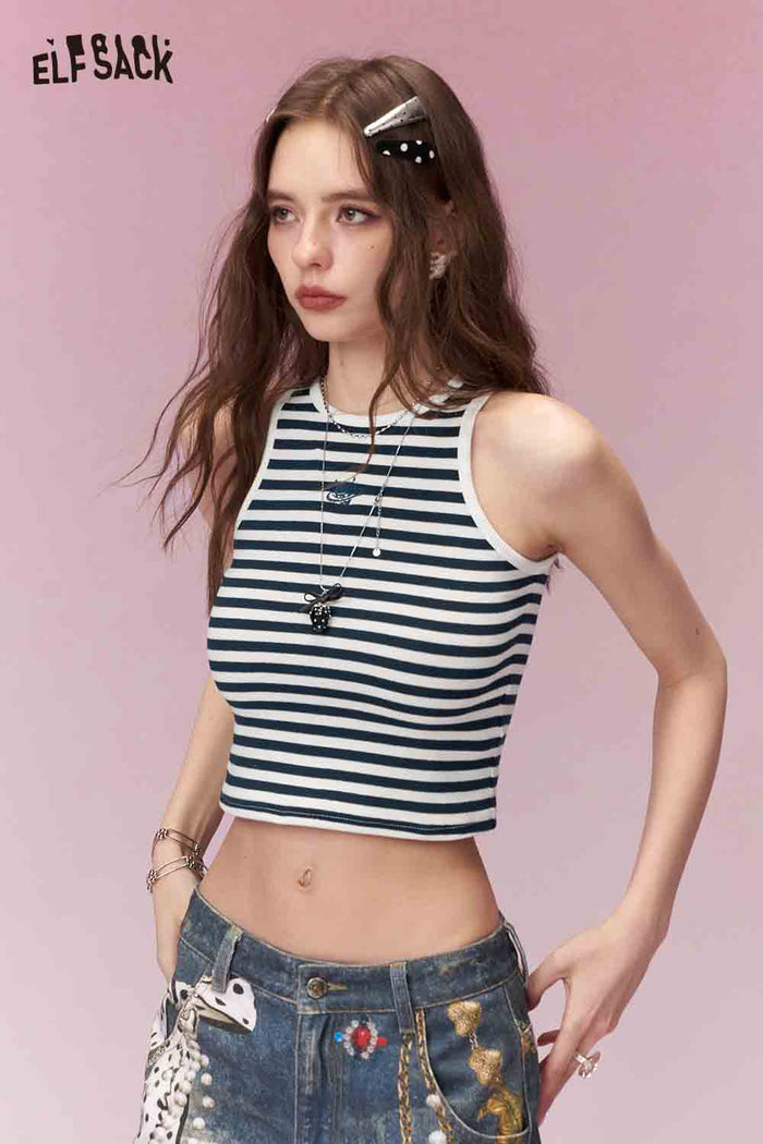 ELFSACK Sweet Cool Minimalist Logo Embroidered Fitted Tank Top