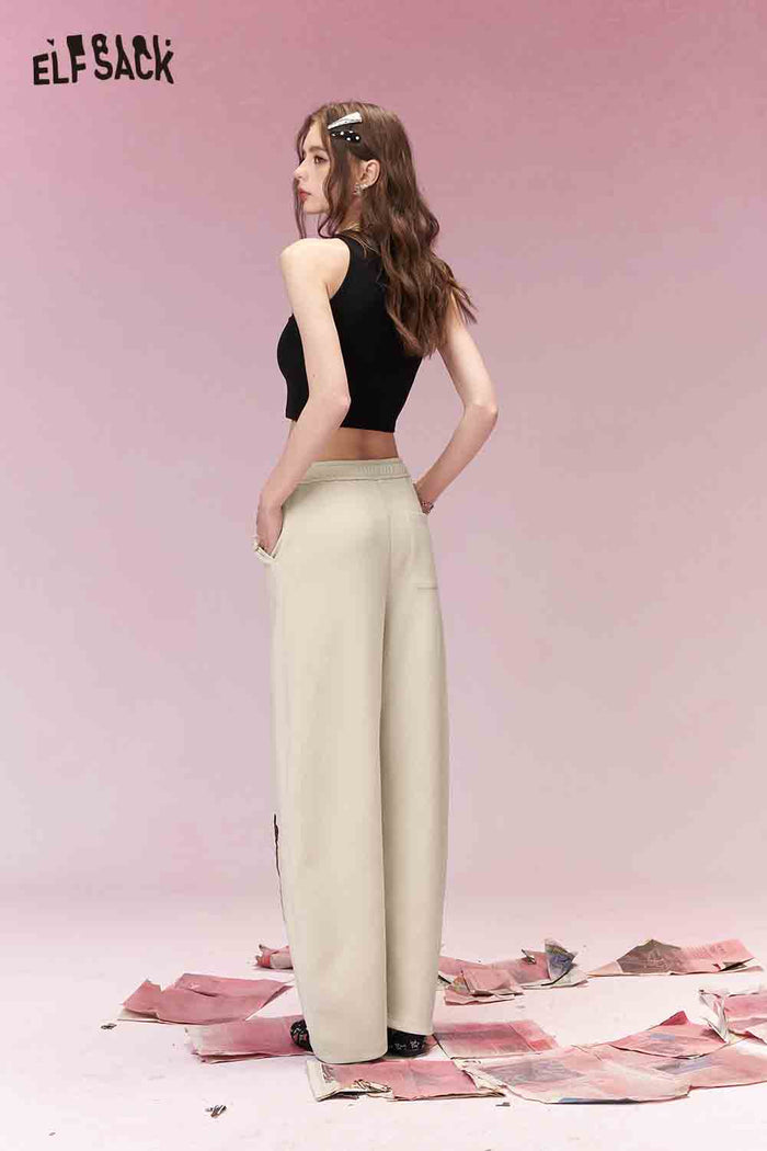 ELFSACK Sweet Cool Whimsical Cartoon Print Drawstring Wide Leg Sweatpants