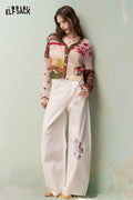 ELFSACK Sweet Cool Wide Leg Jeans with Embroidery