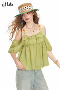 ELFSACK Sweet Floral Strap Cold Shoulder Top