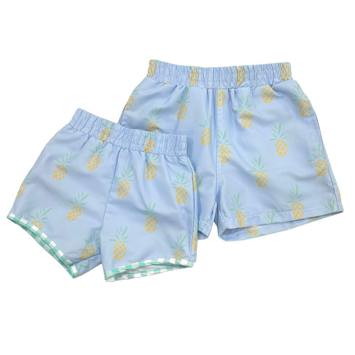 Swim Shorts - Blue Pineapples - Sugar Bee Clothing