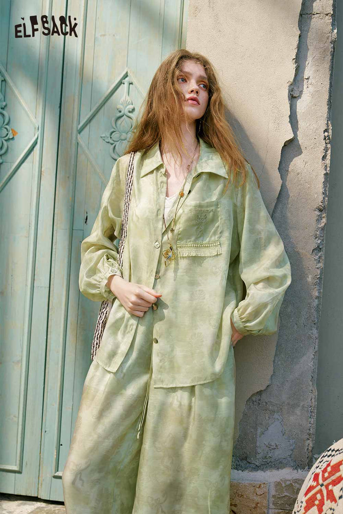 ELFSACK Tassel Drawstring Paisley Pants Set