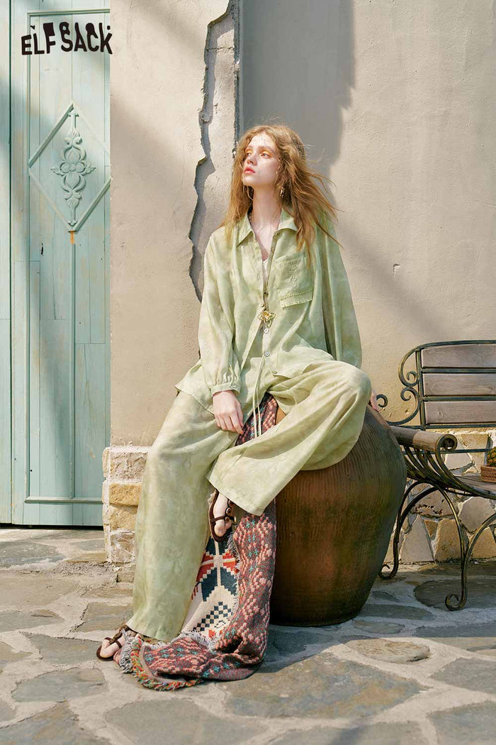 ELFSACK Tassel Drawstring Paisley Pants Set