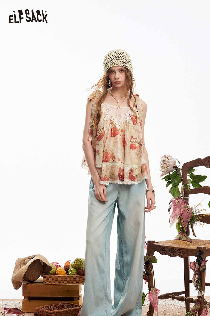 ELFSACK Tencel Denim Wide Leg Pants