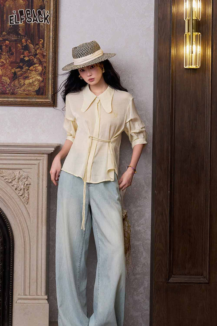 ELFSACK Tencel Denim Wide Leg Pants