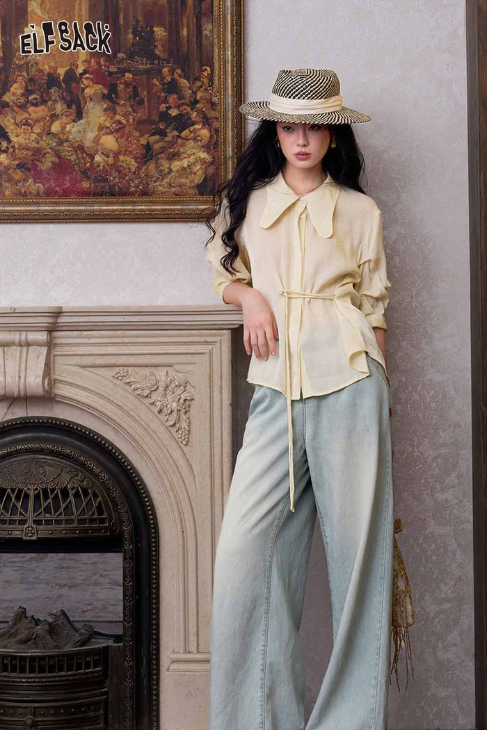 ELFSACK Tencel Denim Wide Leg Pants