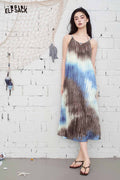 ELFSACK Tie-Dye Pleated Halter Neck Maxi Dress