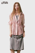 ELFSACK Tie Waist Sheer Shirt Maxi Skirt Set