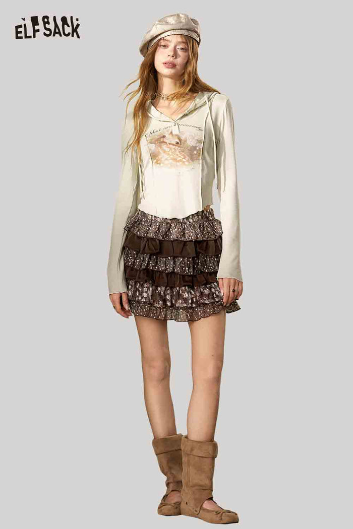 Tiered Ruffle Mini Skirt Polka Dot Solid Color