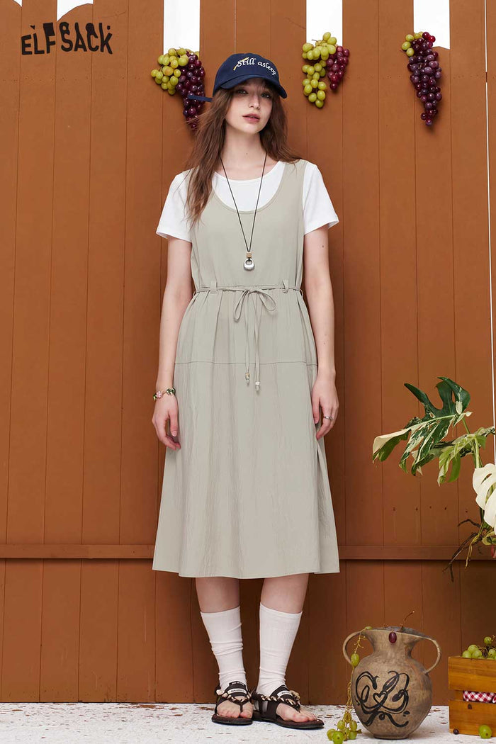 ELFSACK Two-Piece Drawstring Waist Suspender Dress